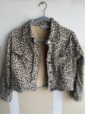 Lucy Avenue Leopard Print Jean Jacket - Beige and Black
